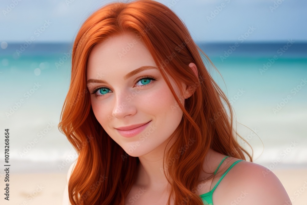Happy woman redhead enjoying the summer vacation at the beach Happy woman redhead enjoying the summer vacation at the beach
