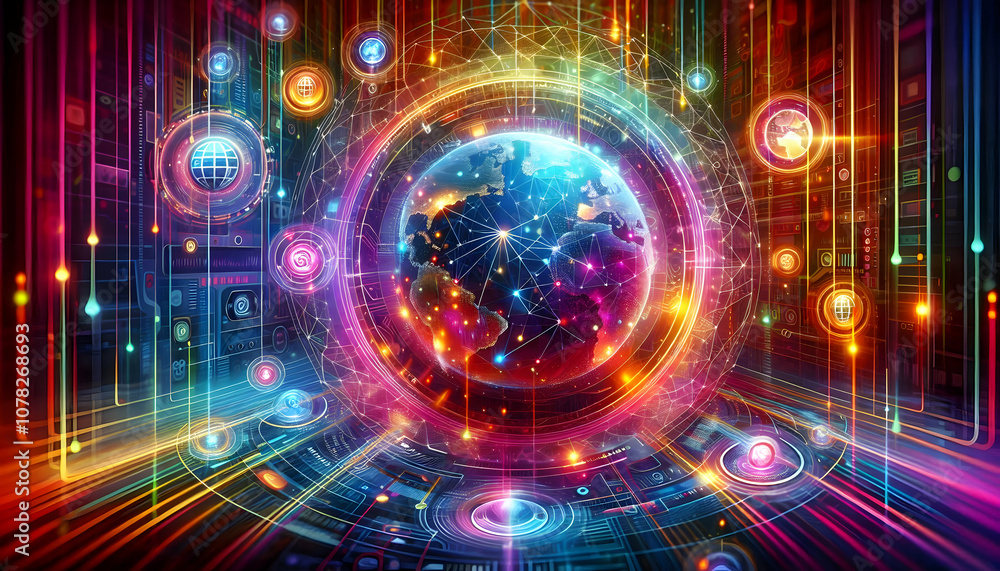 Obraz premium Internet Design a futuristic internet-themed image with vibrant neon colors, showcasing interconnect1