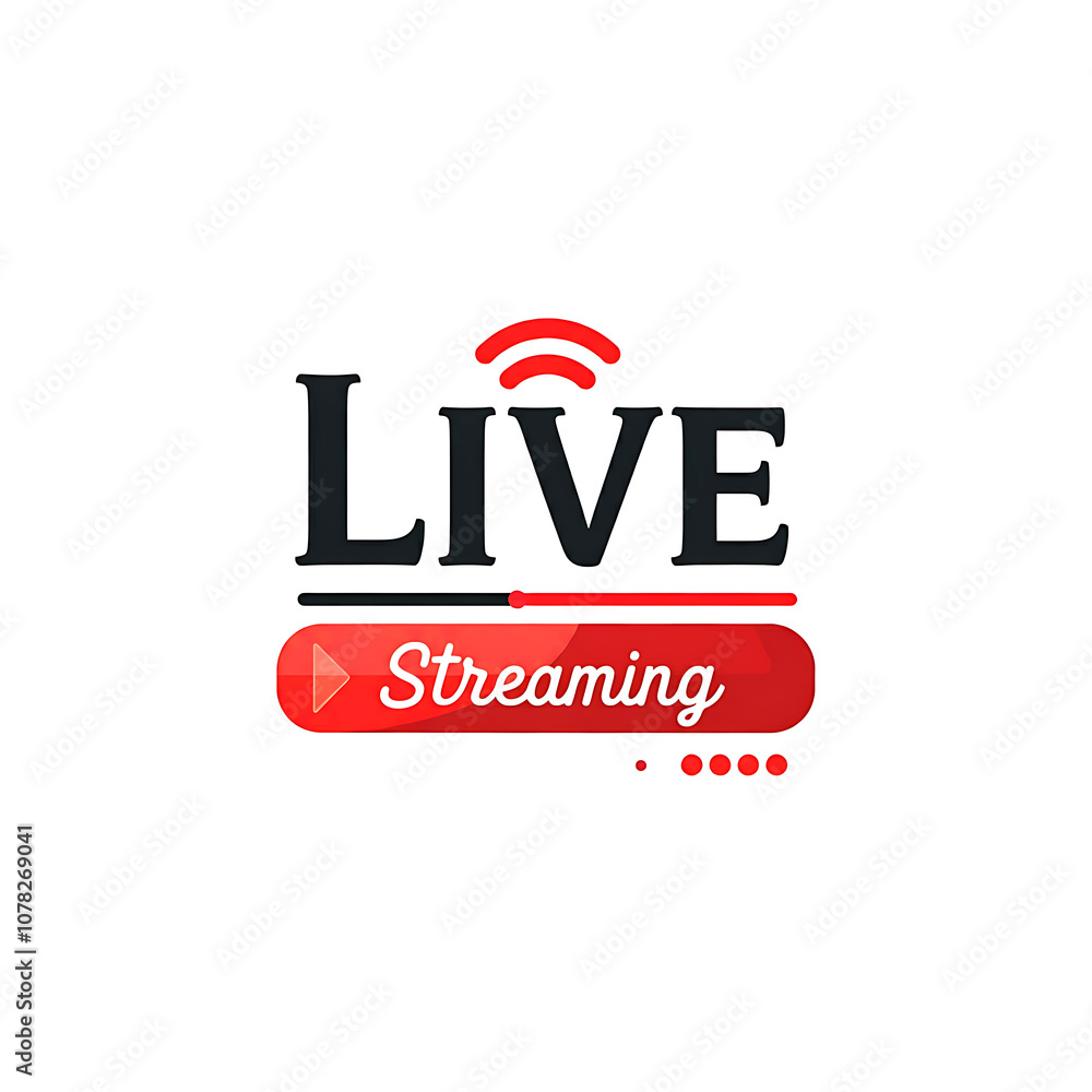Fototapeta premium Modern Live Streaming Icon with Red and Black Typography and WiFi Symbol 