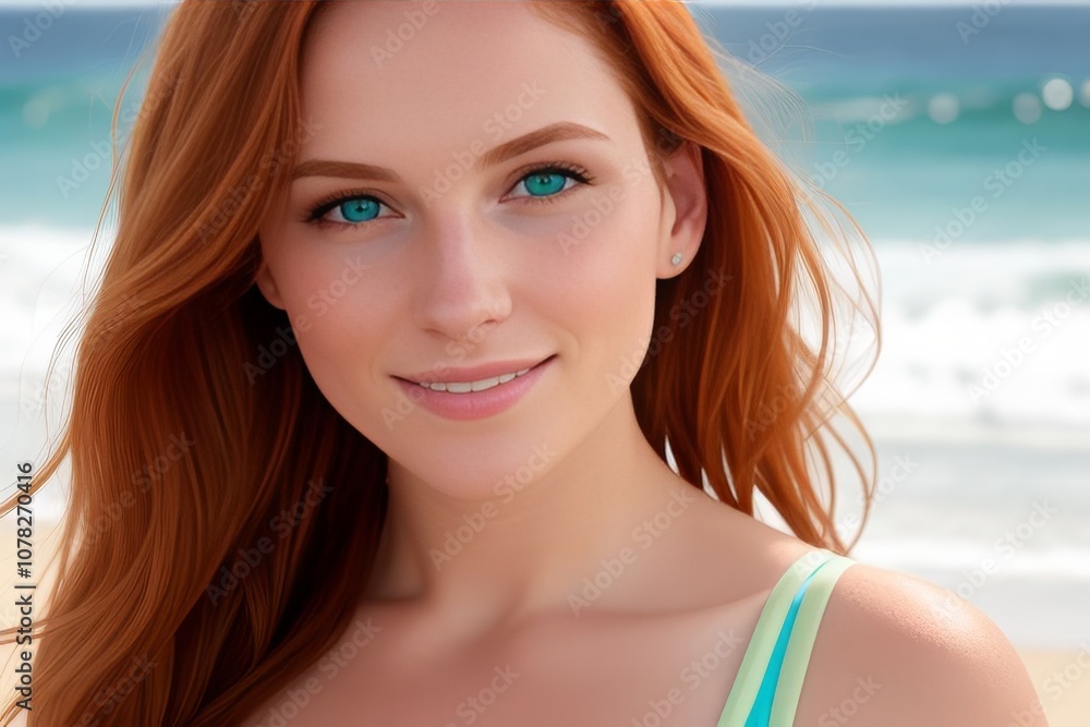 Happy woman redhead enjoying the summer vacation at the beach Happy woman redhead enjoying the summer vacation at the beach