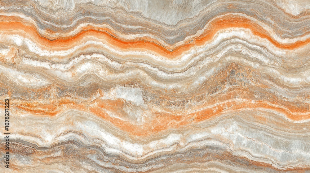 Abstract Wavy Pattern of Orange, Gray, and White Stone Abstract Wavy Pattern of Orange, Gray, and White Stone