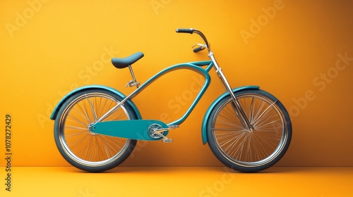 A vibrant blue bicycle on a bright orange backdrop, showcasing a modern and sleek design perfect for urban environments. photo