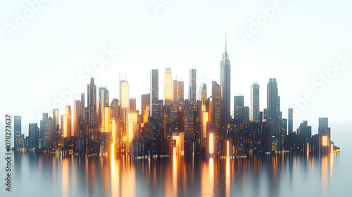 New York City skyline at night with illuminated skyscrapers on an isolated white background