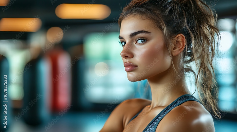 Athlete prepares for training in modern gym setting Athlete prepares for training in modern gym setting