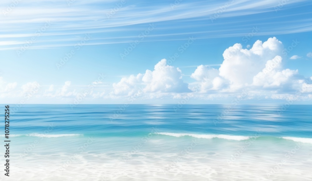 Fototapeta premium a picture of a beach with a blue sky and white clouds