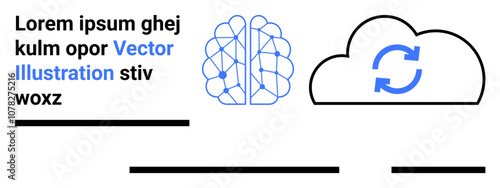 Blueprint of brain network and cloud sync icon. Ideal for AI, machine learning, data storage, cloud computing, tech presentations, digital transformation, software demos. Landing page