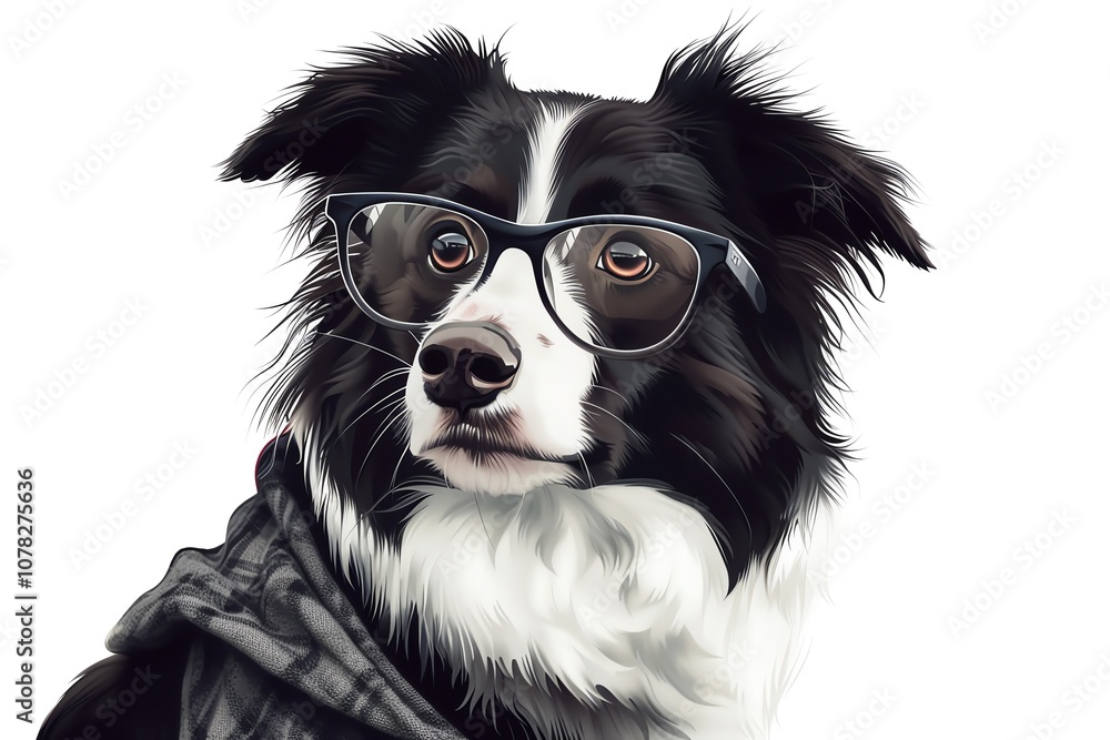 Fototapeta premium A stylish dog with glasses, showcasing a fun personality against a white isolated background.