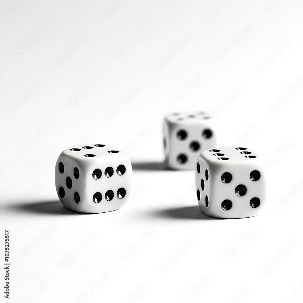 Three Dice Showing Numbers on White Background
