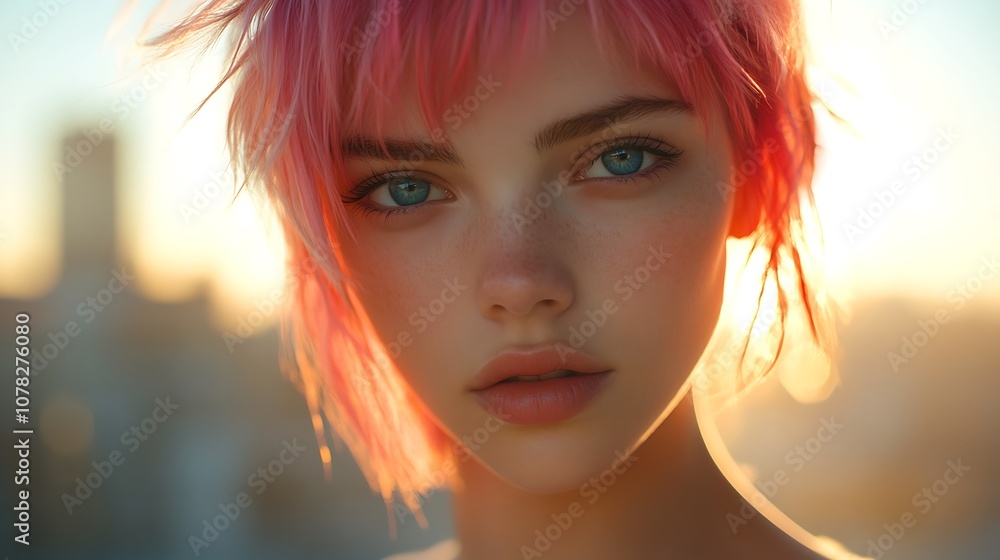 Captivating portrait of a young woman with pink hair Captivating portrait of a young woman with pink hair
