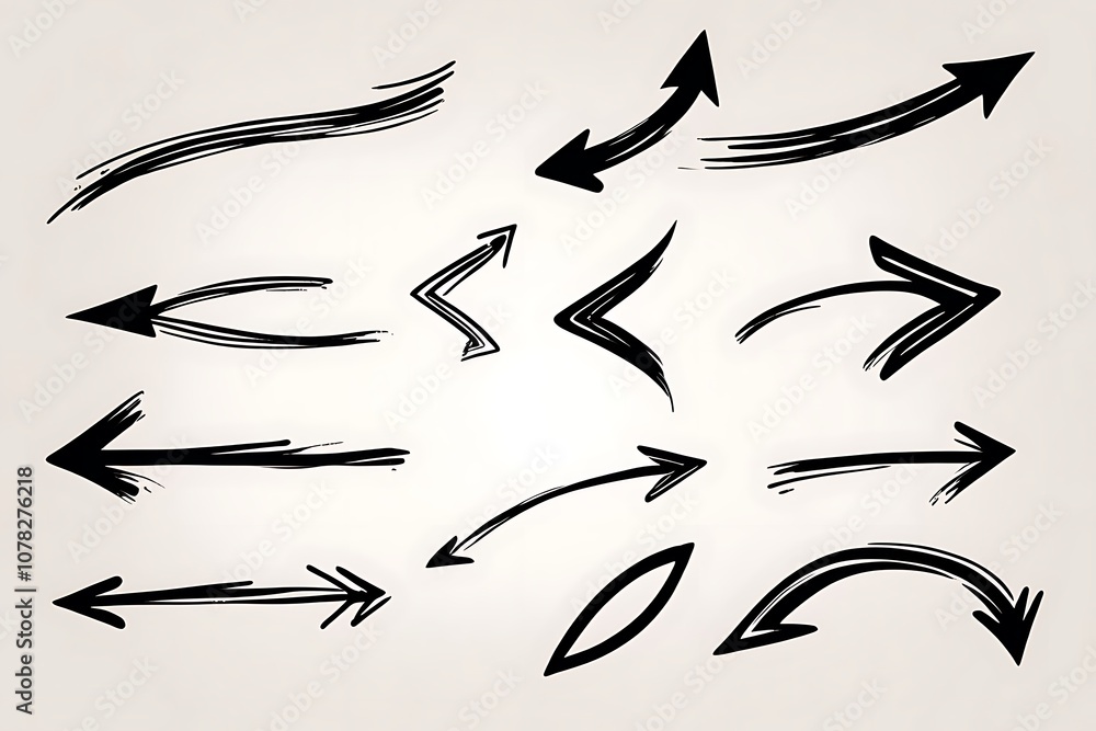 Fototapeta premium grunge arrow vector. grunge arrow brush. Set of different grunge brush arrows, pointers.Hand drawn paint object. Vector illustration