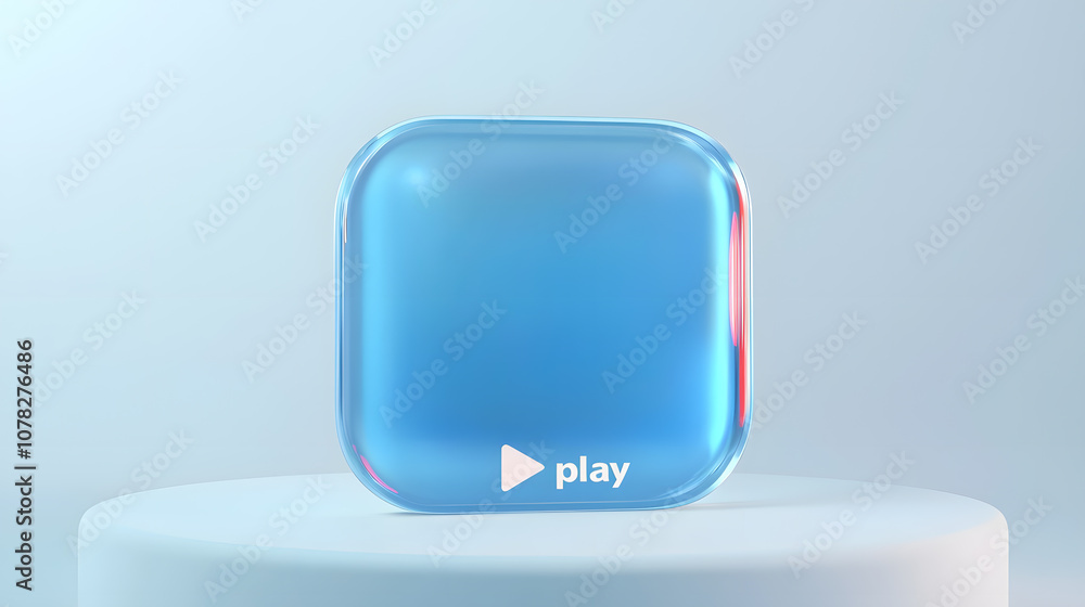 Glossy blue play button on a pedestal Glossy blue play button on a pedestal