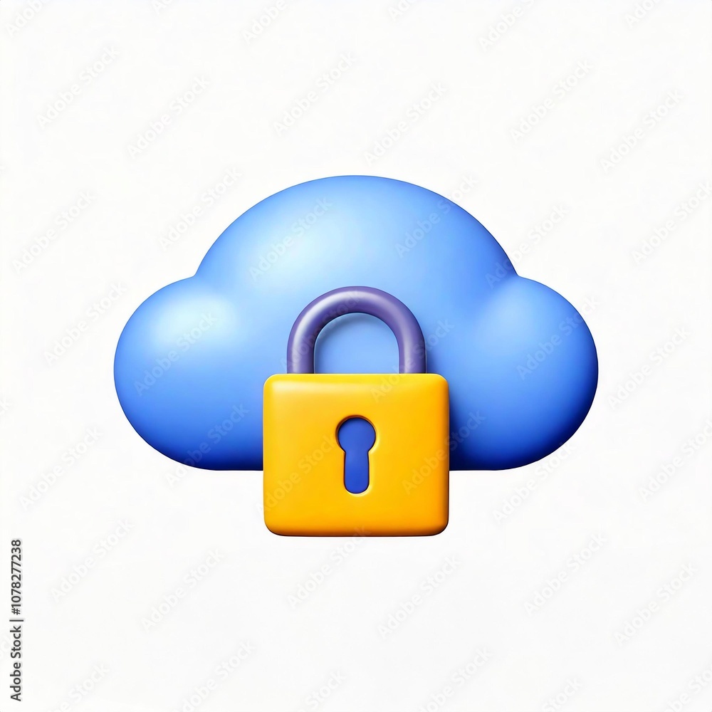 Secure cloud storage concept depicted with a lock and cloud icon representing safety. Secure cloud storage concept depicted with a lock and cloud icon representing safety.