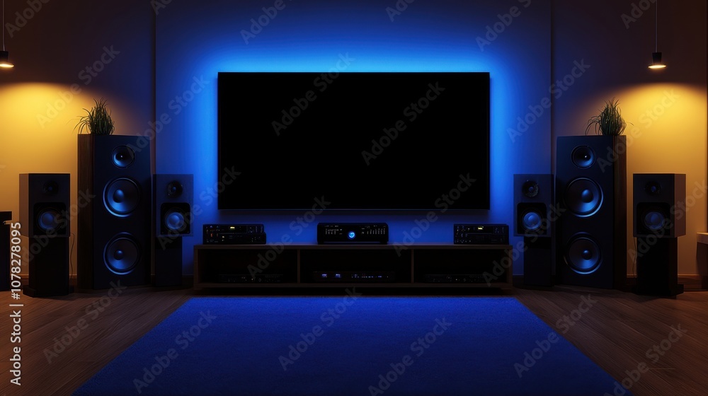 Minimalistic TV Gaming Setup with Surround Sound Speakers Minimalistic TV Gaming Setup with Surround Sound Speakers