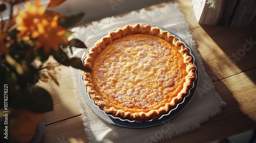 Top View of Homemade Pumpkin Pie - Traditional Food

 photo