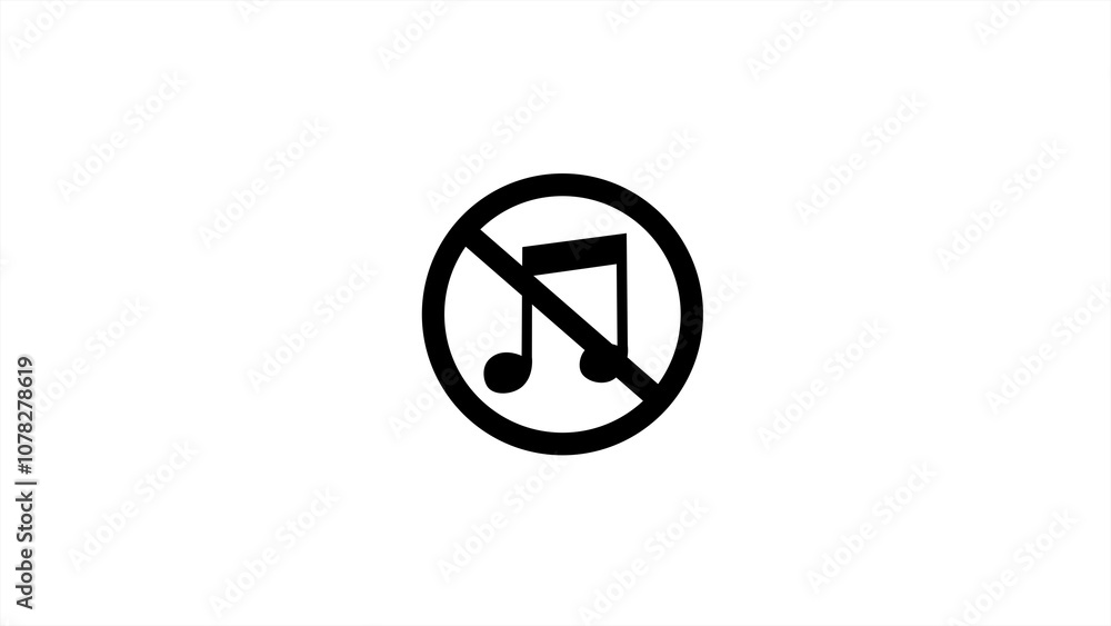 No music icon. warning, caution, attention, restriction, danger flat sign design. No music icon. warning, caution, attention, restriction, danger flat sign design.