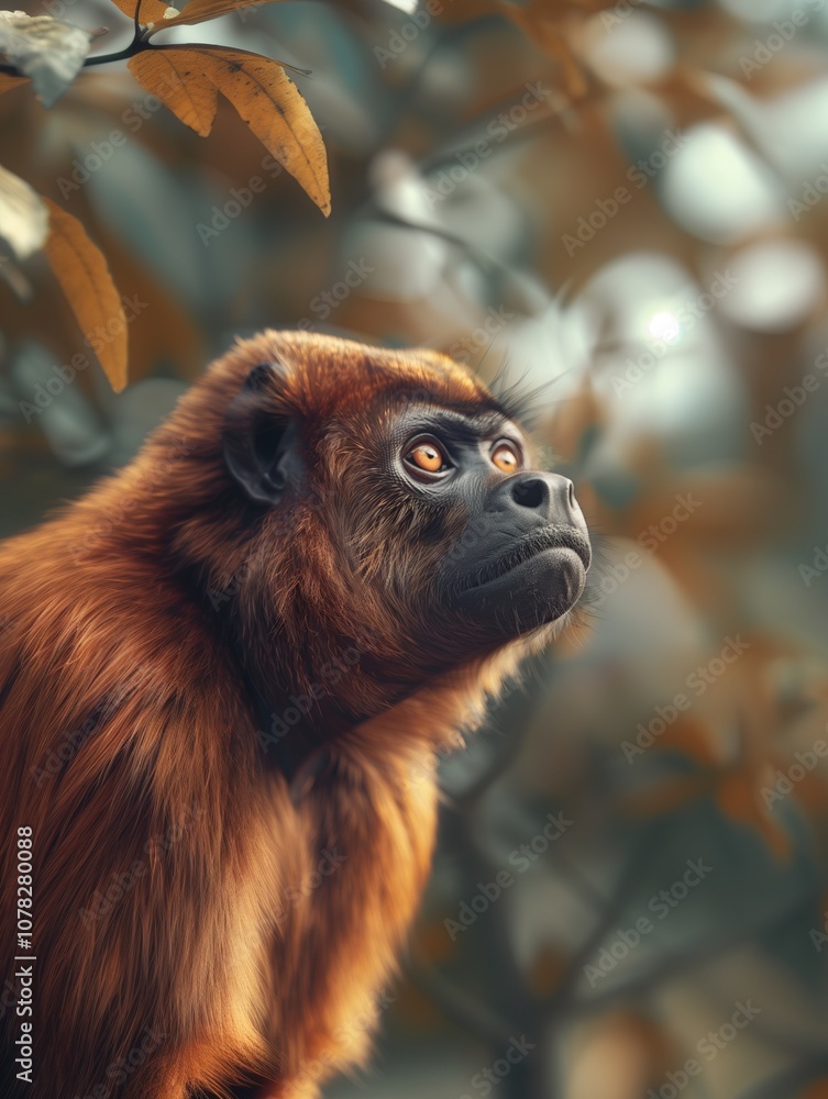 Fototapeta premium Howler Monkey Close Up in Natural Forest Habitat
