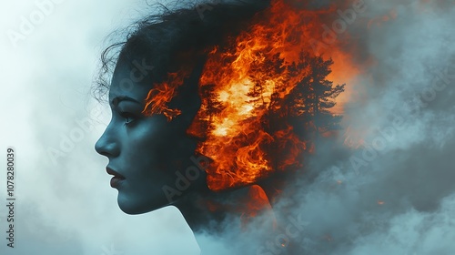 Explore the symbolism of fire and nature in artistic portraits