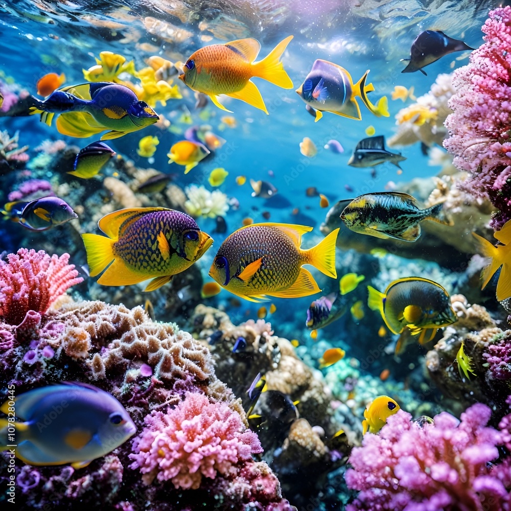 Obraz premium Beautiful sea and beautiful fishes like a world made up of the most beautiful fishes and coral reefs in the ocean.
