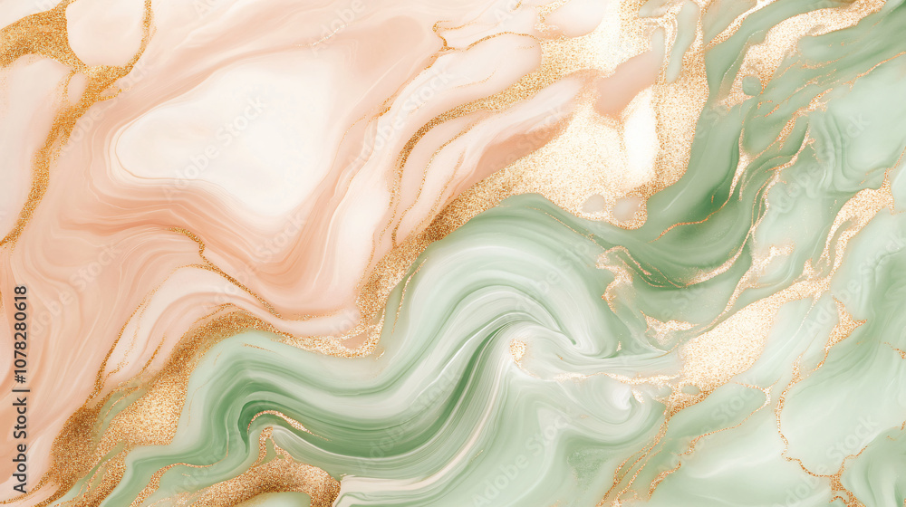 Fototapeta premium An abstract image featuring swirls of pastel colors with gold accents, creating a beautiful and elegant marbled effect for artistic inspiration and design themes.