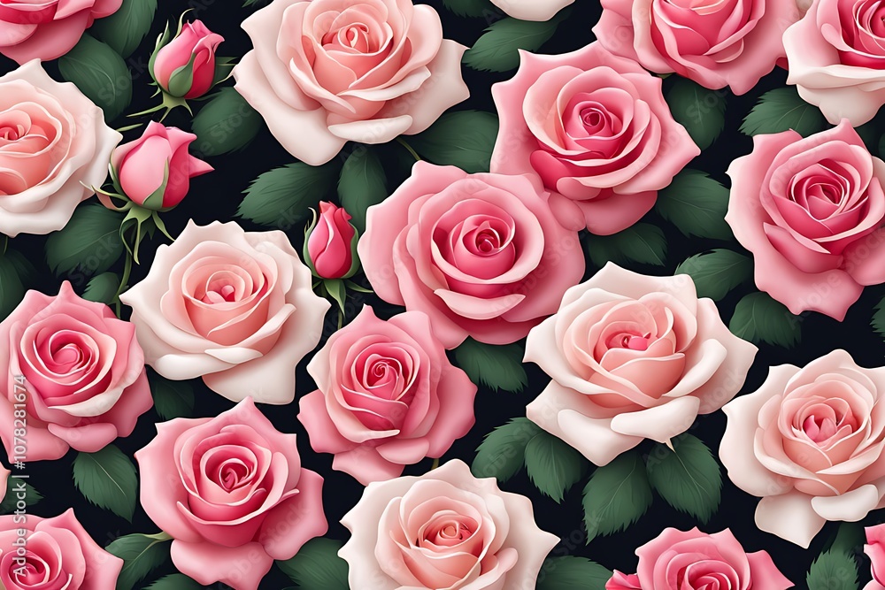 Pink ranunculus flowers, cosmea and green leaves in a top border floral arrangement on pink background Pink ranunculus flowers, cosmea and green leaves in a top border floral arrangement on pink background
