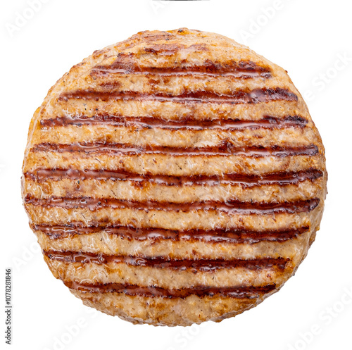Freshly grilled chicken burger meat isolated on white background