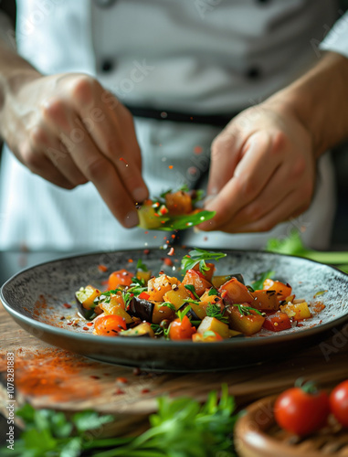 Vibrant Pisto Dish Prepared by Chef in Mediterranean Culinary Style