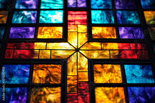 Wallpaper Mural Colorful Stained Glass Cross - Geometric Pattern Torontodigital.ca
