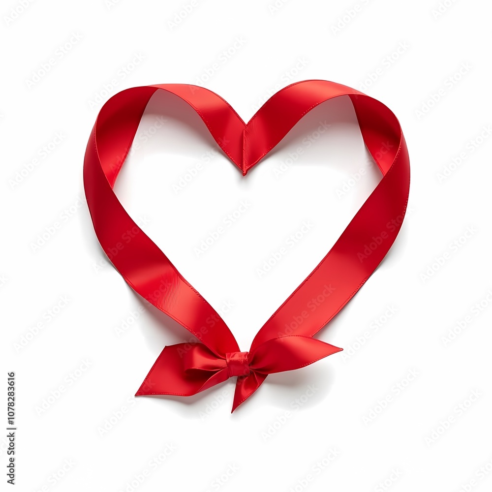 A symbolic illustration of a red ribbon forming the shape of a heart, centered on a clean, white background A symbolic illustration of a red ribbon forming the shape of a heart, centered on a clean, white background
