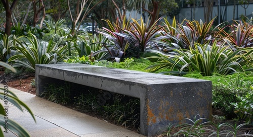 Bench Seating. Restful Park Corner Bench Seat with Steel Street Furniture in Ismay Reserve, Homebush, Sydney photo