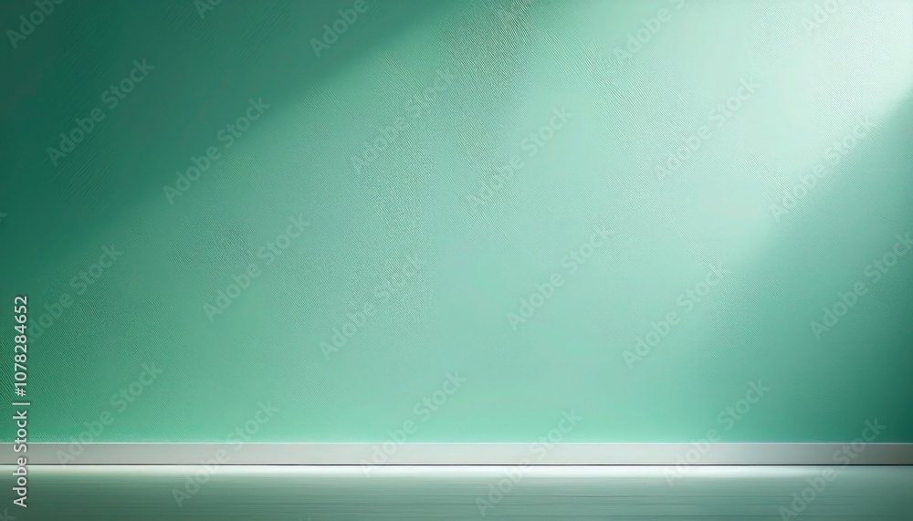 Mint green wall with light diffusion, softly illuminated. Mint green wall with light diffusion, softly illuminated.