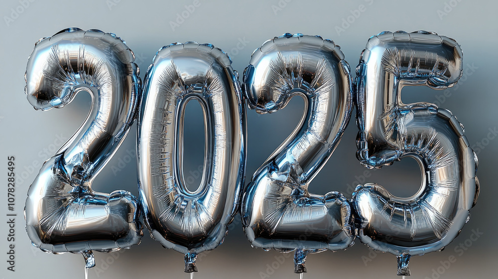 Silver 2025 balloons against a light background, representing hope and celebration for the new year. Silver 2025 balloons against a light background, representing hope and celebration for the new year.