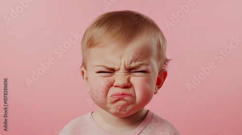 Unhappy and Dissatisfied Toddler Baby Isolated on a White Background

 photo