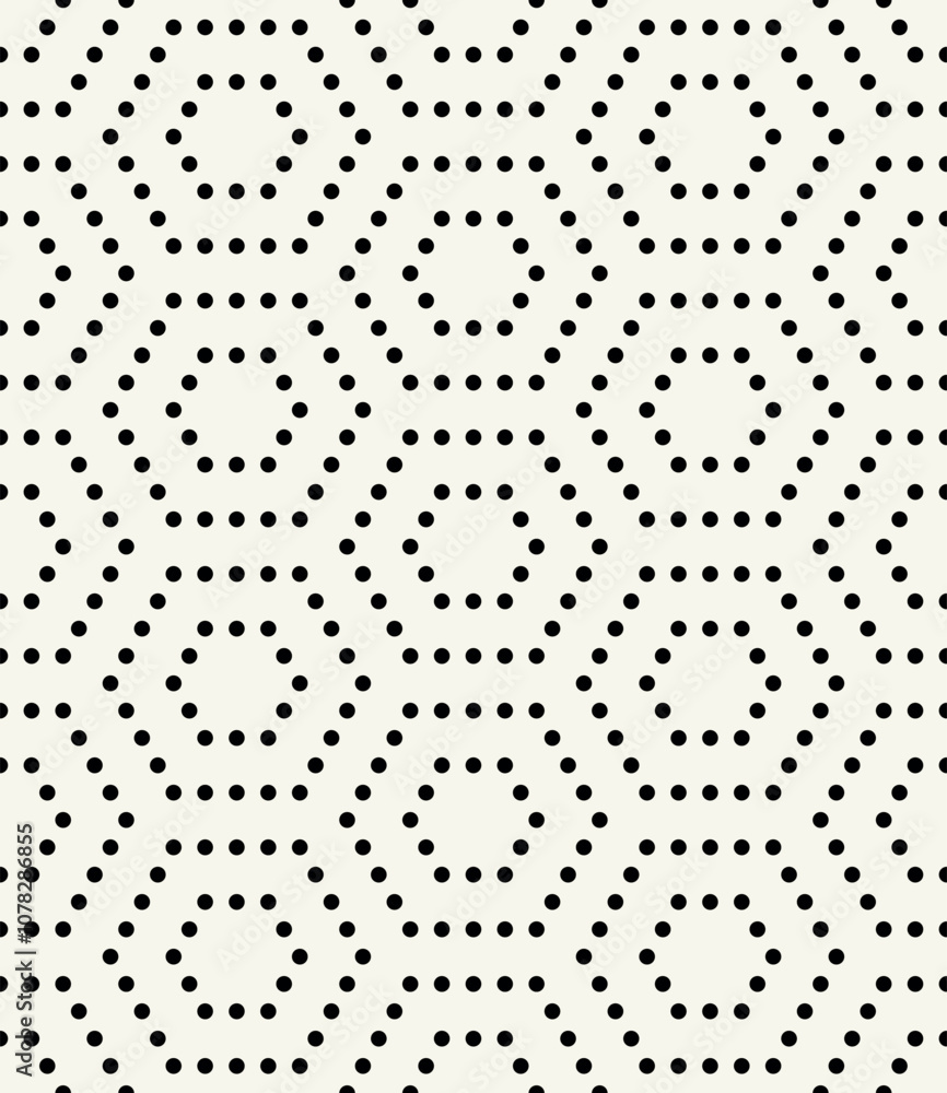 Vector seamless pattern. Modern stylish texture. Repeating geometric tiles with filled dotted hexagons. Regular hipster background. Small circles form hexagonal minimalistic ornament. Vector seamless pattern. Modern stylish texture. Repeating geometric tiles with filled dotted hexagons. Regular hipster background. Small circles form hexagonal minimalistic ornament.