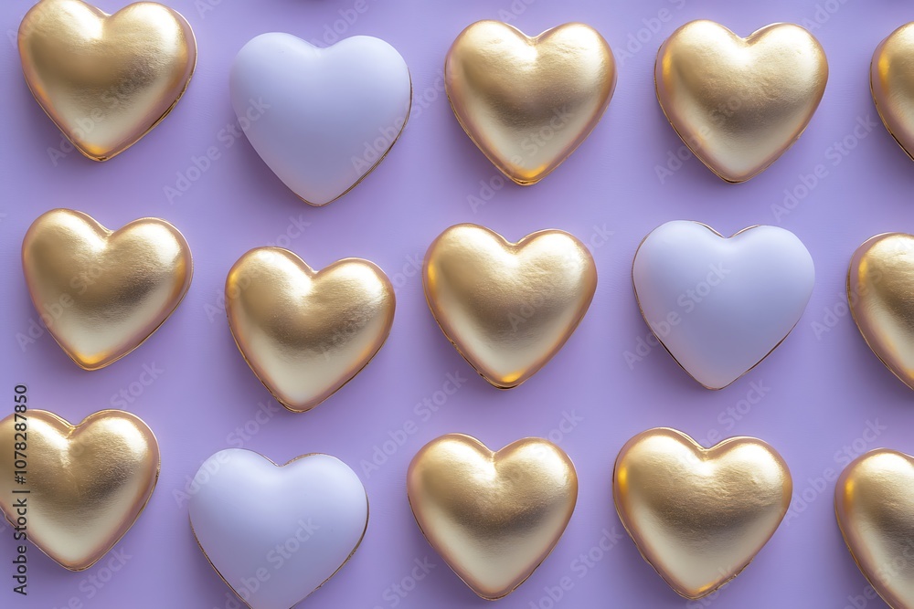 Light gold hearts on a soft lavender gradient background. Light gold hearts on a soft lavender gradient background.