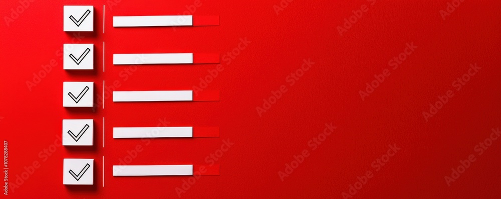 A minimalistic image featuring checkboxes on a red background, suggesting a checklist or task completion theme. A minimalistic image featuring checkboxes on a red background, suggesting a checklist or task completion theme.