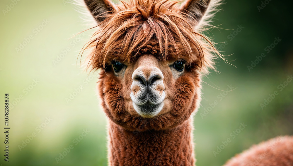 Obraz premium Close-up of a fluffy brown alpaca looking directly at camera.