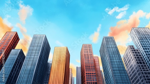 Skyscrapers Cityscape Urban Architecture Modern Buildings Blue Sky Sunset Clouds