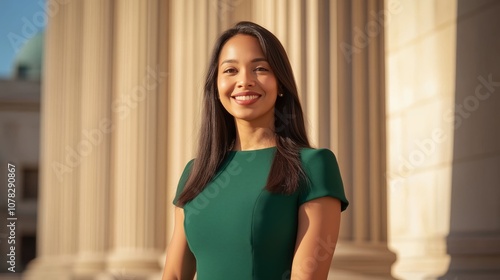 Free Download Confident female politician against historic building for professional leadership concept - GFXLoad