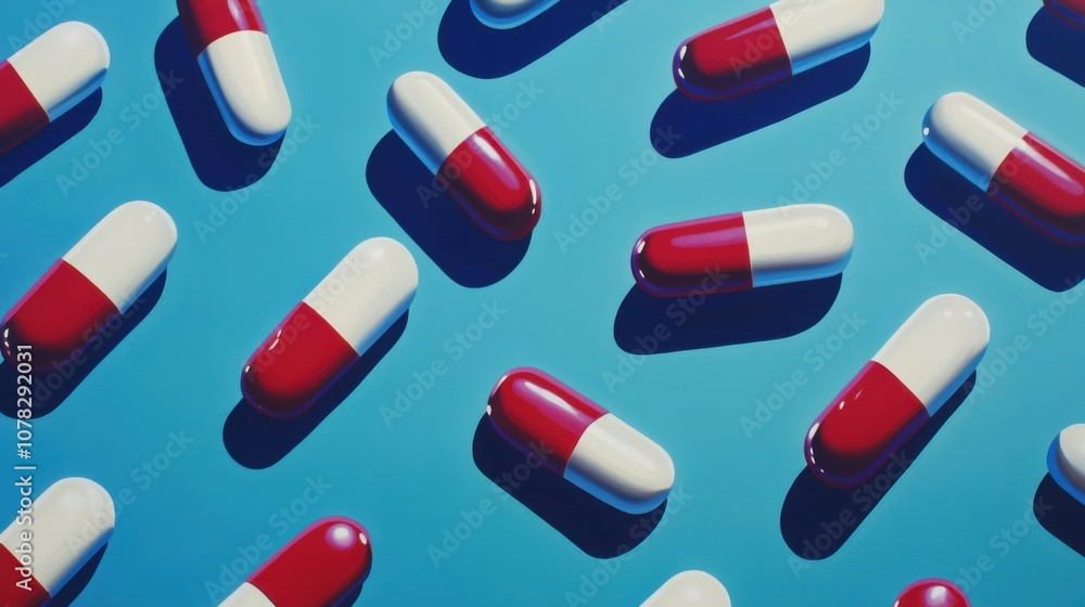Colorful Capsules on Blue Background with Diffused Lighting Colorful Capsules on Blue Background with Diffused Lighting