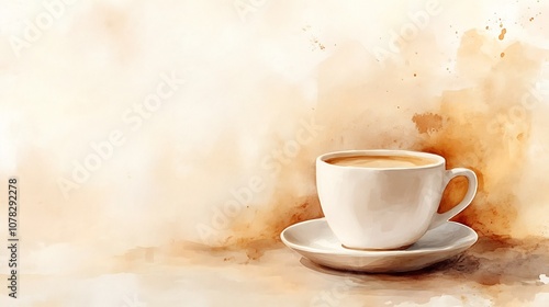 Warm Watercolor Coffee Cup with Cozy Tones and Space for Custom Text