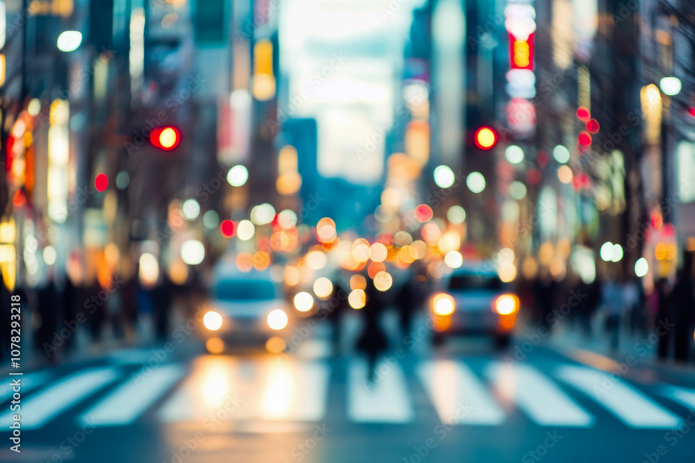 Vibrant urban cityscape with blurred lights and motion at busy intersection Vibrant urban cityscape with blurred lights and motion at busy intersection
