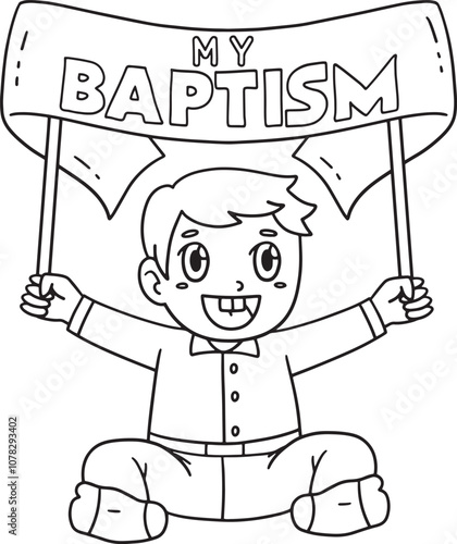 Baptism Baby Holding Banner Isolated Coloring Page