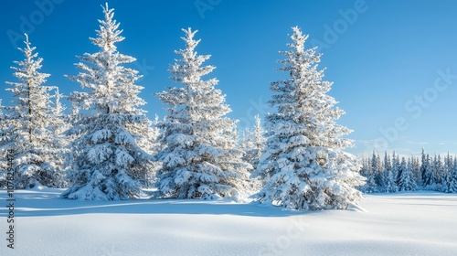 Wallpaper Mural Snow-covered trees stand tall under a bright blue sky, creating a serene winter landscape filled with tranquility and beauty. Torontodigital.ca