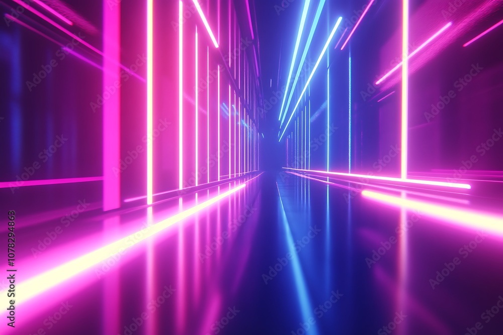 Glowing neon light beams in motion Glowing neon light beams in motion