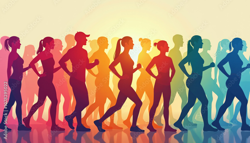 Fototapeta premium Colorful Silhouette Runners - A Vibrant Fitness Scene
