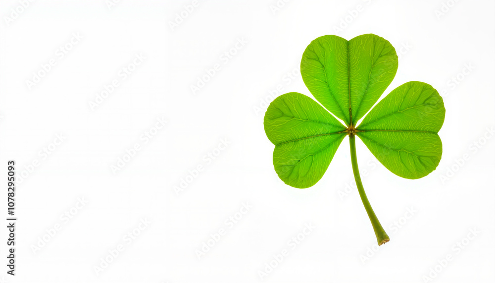 green four-leaf clover on white background with copy space, concept of luck and fortune green four-leaf clover on white background with copy space, concept of luck and fortune