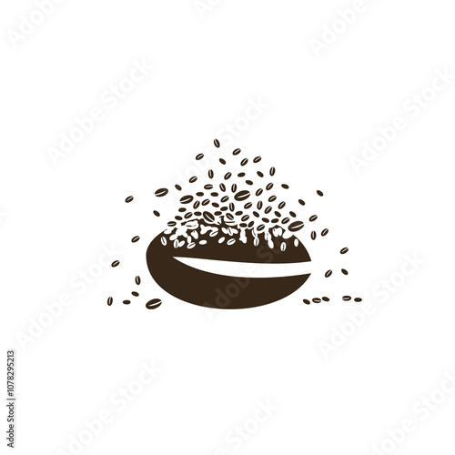 The coffee bean disintegrates into coffee beans. The effect of destruction. Dispersion