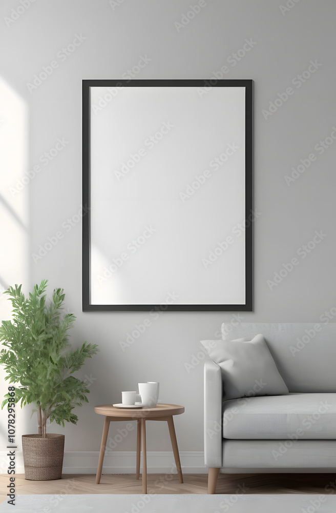 Frame mockup, ISO A paper size. Living room wall poster mockup. Interior mockup with house background. Modern interior design. 3D render Frame mockup, ISO A paper size. Living room wall poster mockup. Interior mockup with house background. Modern interior design. 3D render