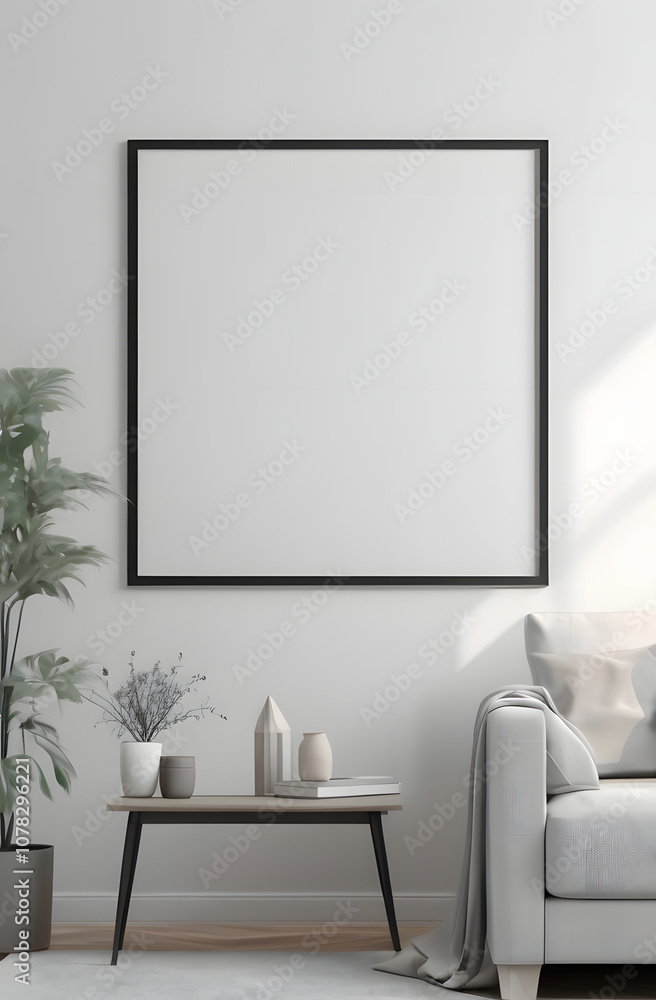 Frame mockup, ISO A paper size. Living room wall poster mockup. Interior mockup with house background. Modern interior design. 3D render Frame mockup, ISO A paper size. Living room wall poster mockup. Interior mockup with house background. Modern interior design. 3D render