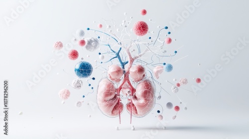 Detailed anatomical illustration of the human urinary tract, showcasing kidneys, ureters, bladder, and urethra in a clean, high-quality composition against a white background photo